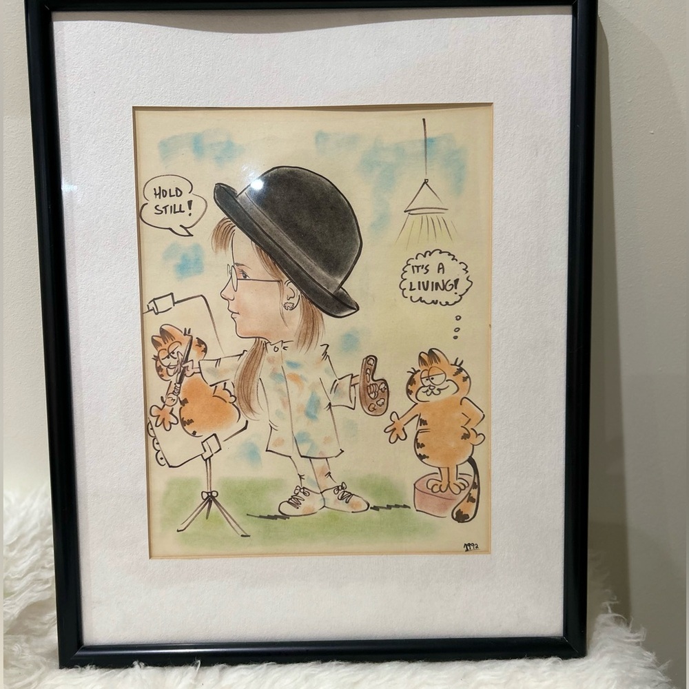 Vintage Framed Garfield  Cartoon Art with Black Frame.